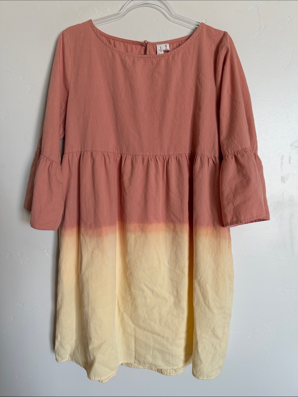 Anthropologie L Love Cotton Rose and Cream Ombre Midi Babydoll Dress